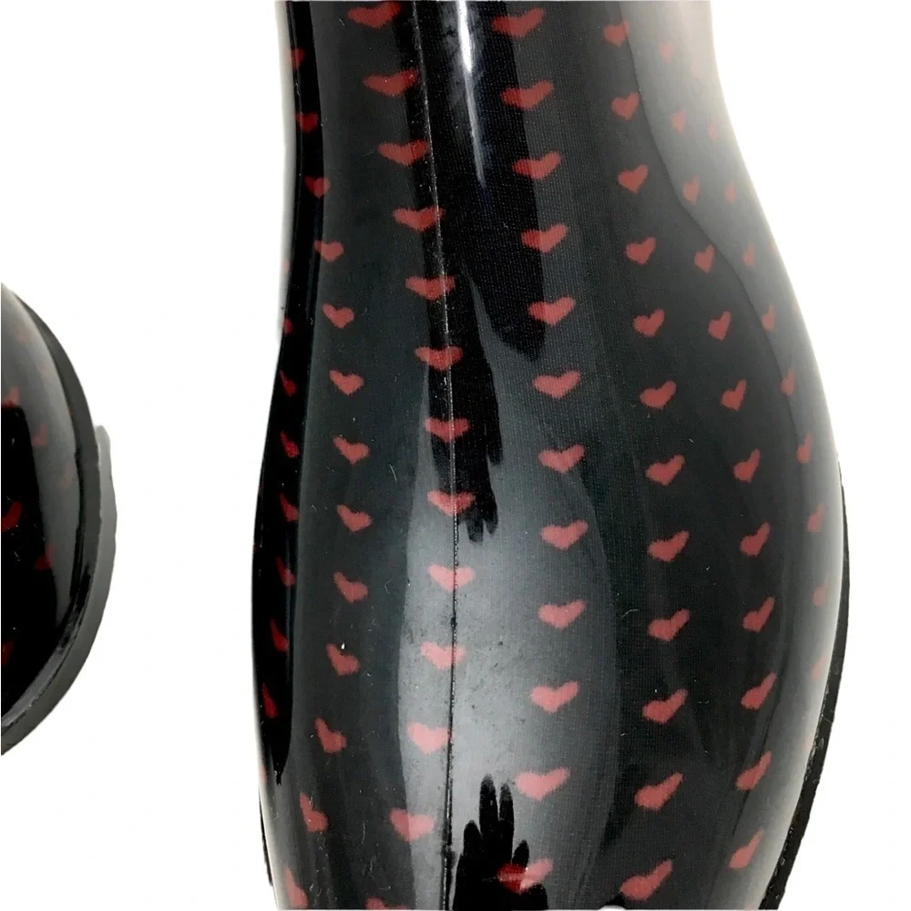HENRY Ferrera Heart Print Ankle Rain Boot In Black With Red Heart